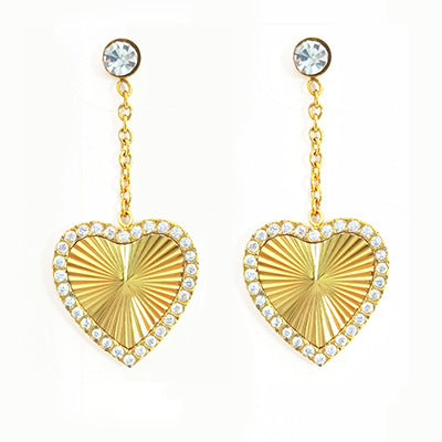 Wholesale 10PCS Titanium steel heart-shaped zircon earrings