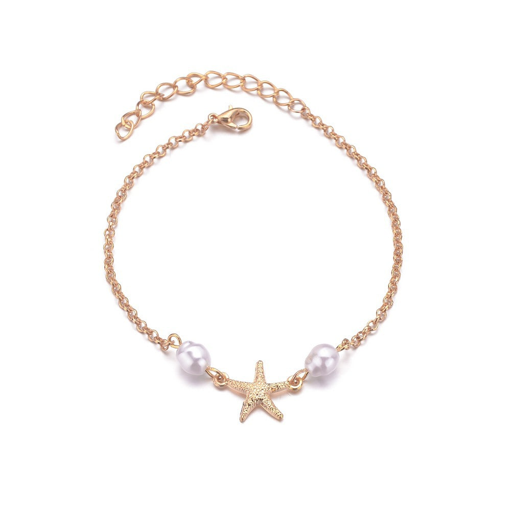 Wholesale Bohemian alloy starfish shaped pearl anklet