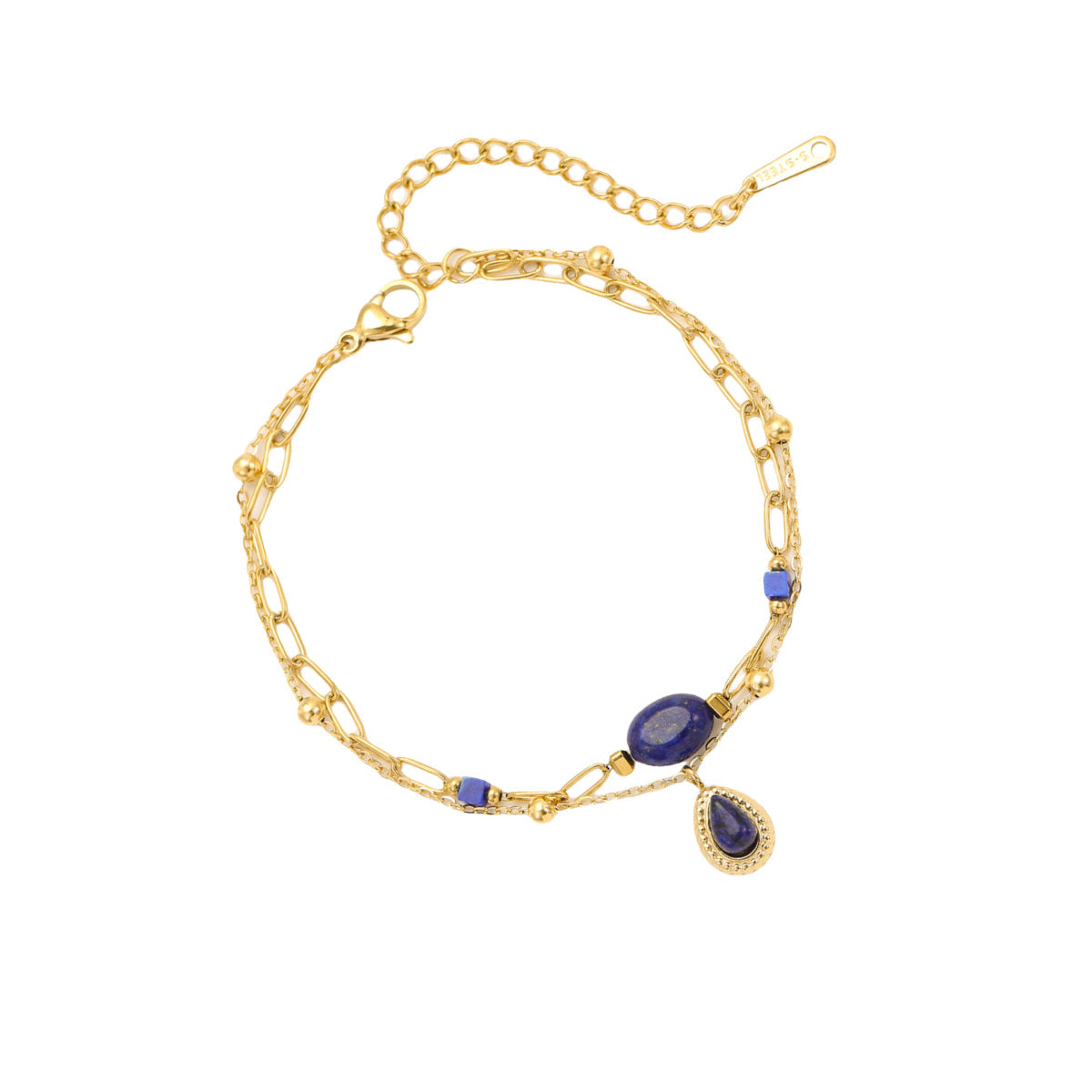 Wholesale light luxury  stainless steel inlaid natural stone pendant  bracelet