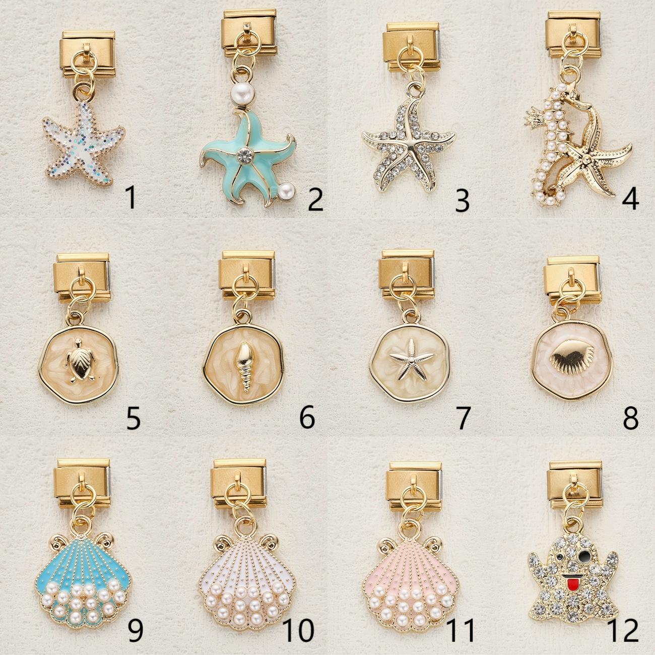 Wholesale 10pcs Marine Life Series Pendant Italian Module DIY Stainless Steel Bracelet Accessories