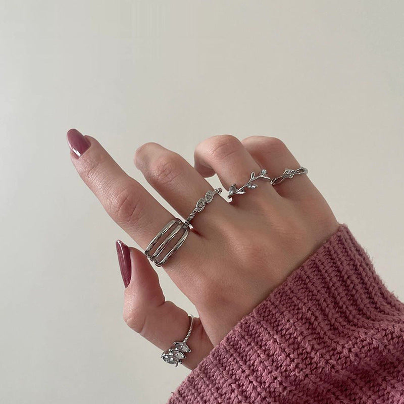 Wholesale alloy diamond stacked ring  irregular leaves ring