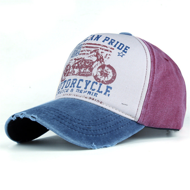 Wholesale Motorcycle Print Five Panel Cotton Baseball Cap Distressed Washed Trucker Hat For Outdoor Everyday Chic Fashion Accessory