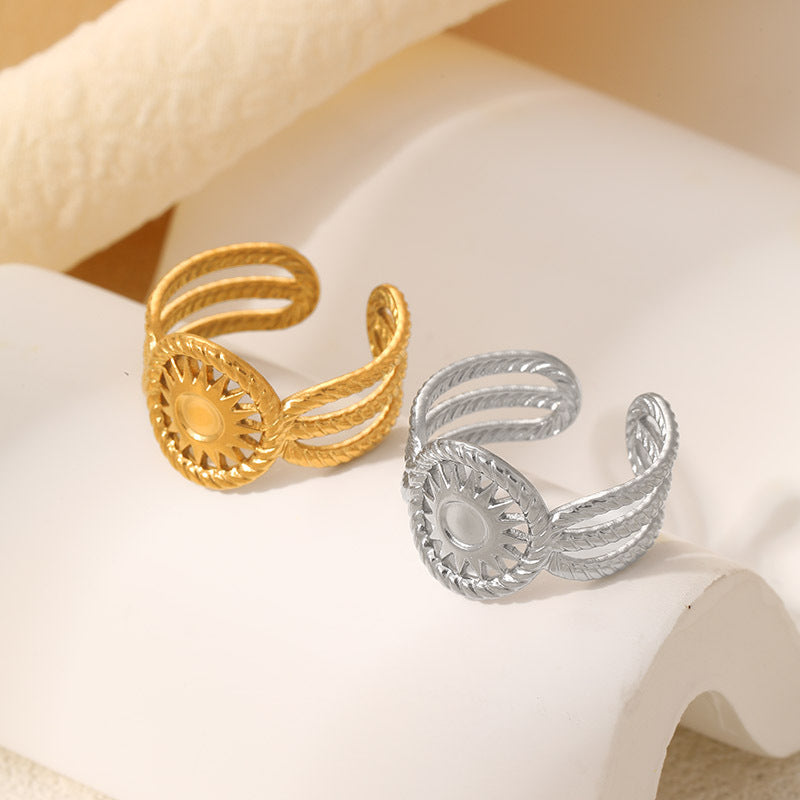 Wholesale Stainless Steel Polished Electroplated Open Ring with Stone Inlay Retro Design Everyday Wear