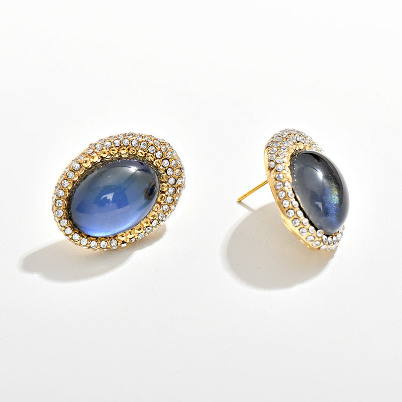 Wholesale Oval Light Luxury Geometric Color Changing Glass Full Diamond Earrings ACC-ES-JiuJia003