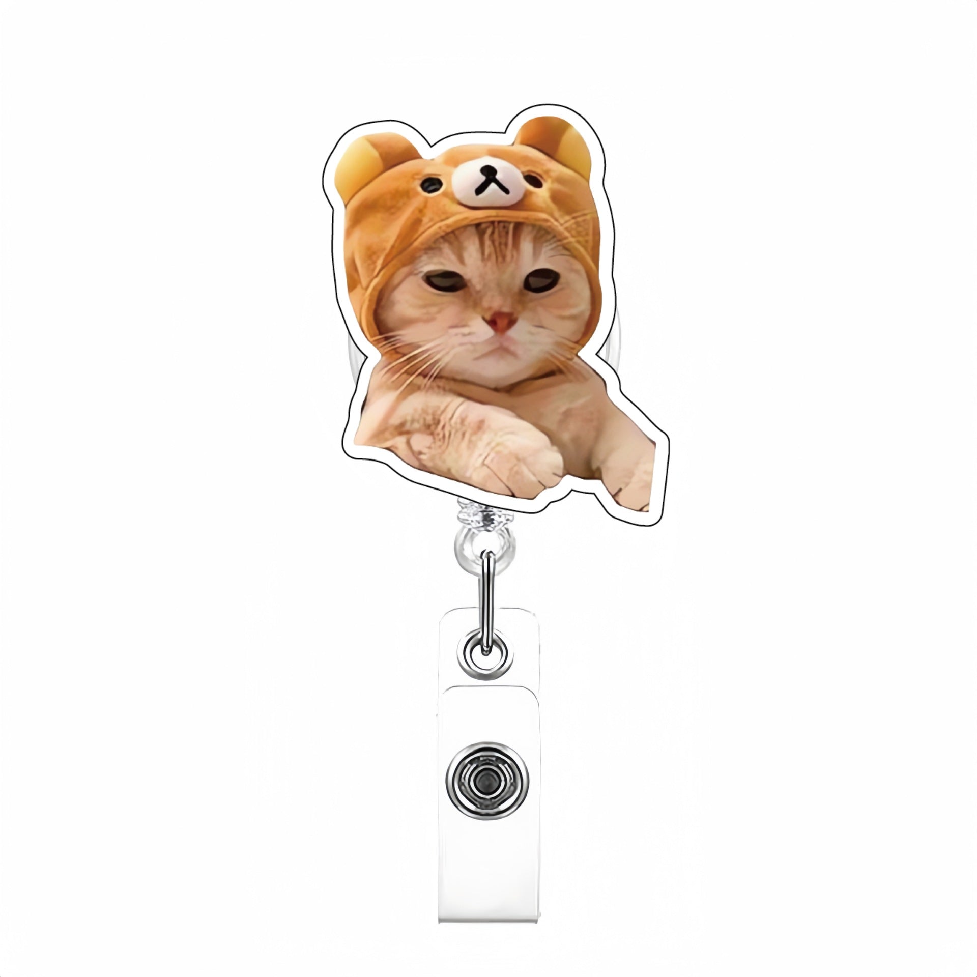 Wholesale Cute Cat Acrylic Retractable Rotating Badge Keychain