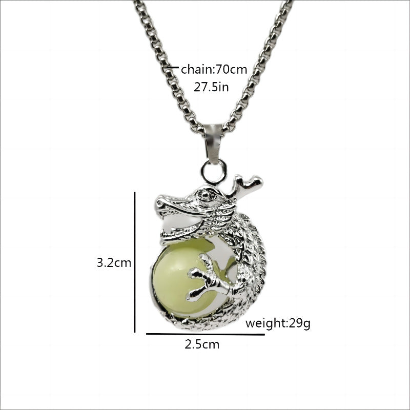 Wholesale  luminous fluorite Zodiac dragon pendant  necklace