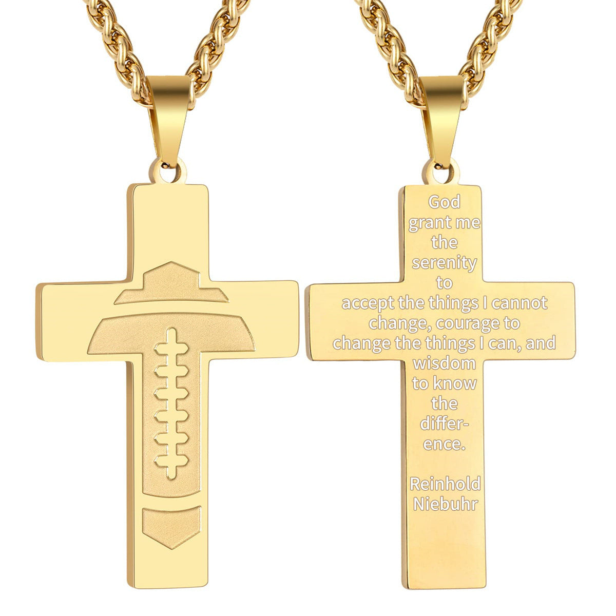 Wholesale American Football Stainless Steel Cross Bible Pendant Necklace