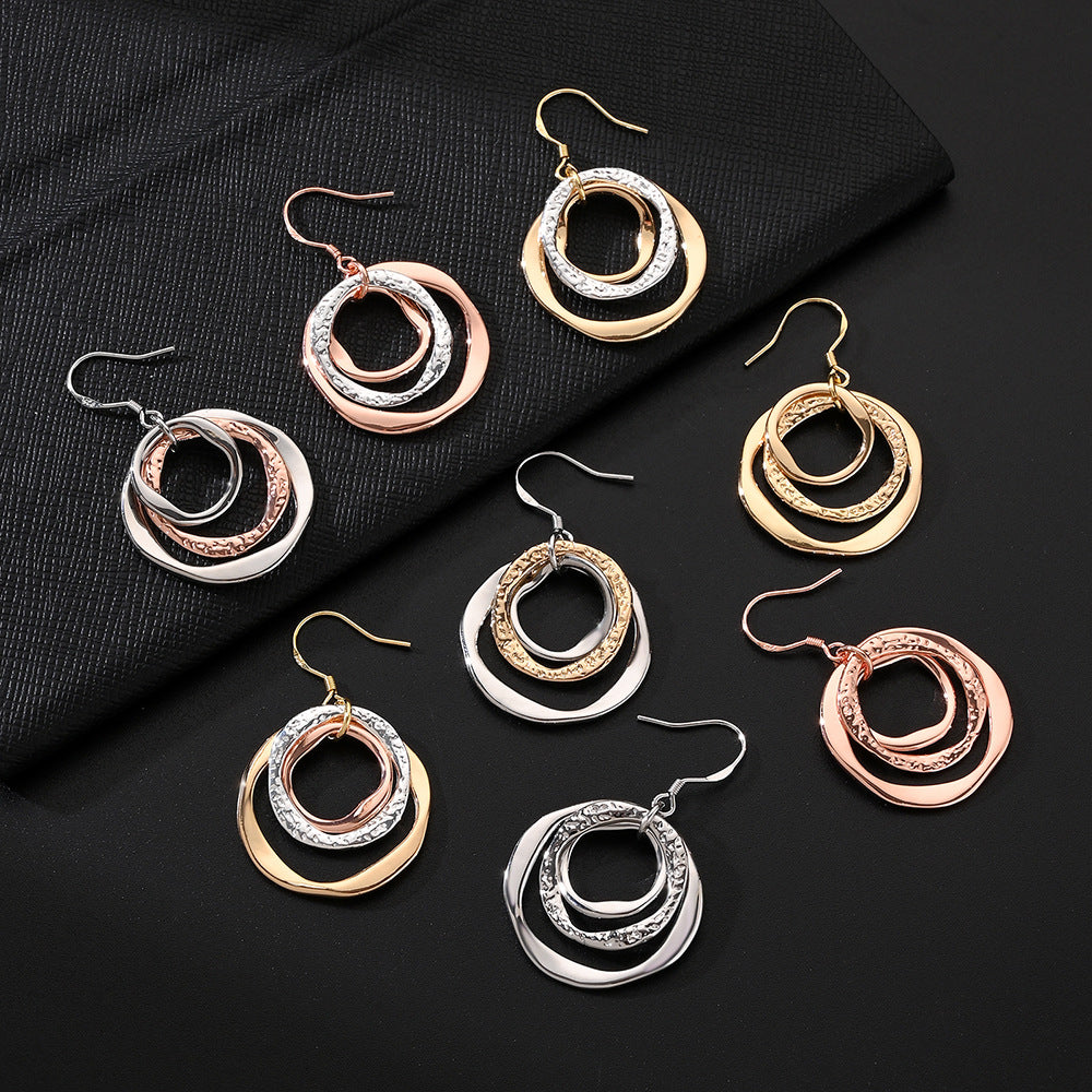 Wholesale  Zinc Alloy 3-Ring Circle Mixed Colorful Earrings