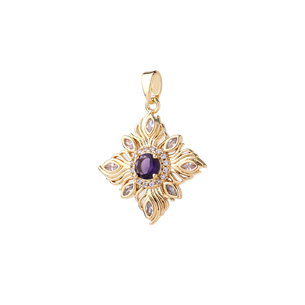 Wholesale Chic Flower Brass Pendant Gold Plated Zircon Necklace Accessory Elegant Women S Collarbone Chain Jewelry Gift