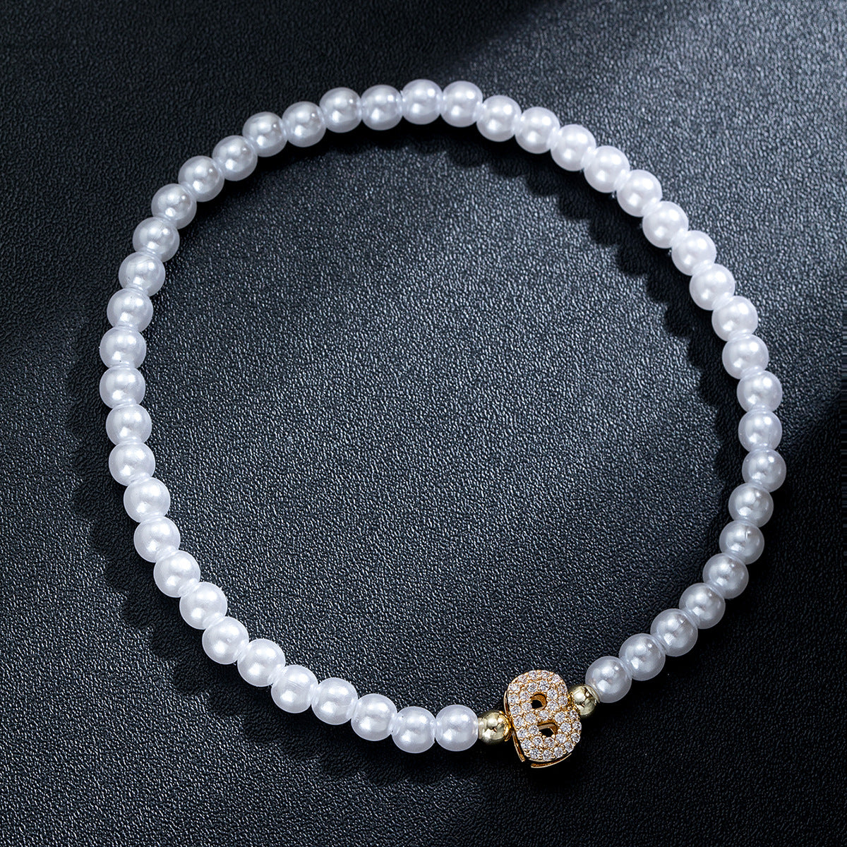 Wholesale Brass inlaid zirconium letter pearl beaded elastic anklet