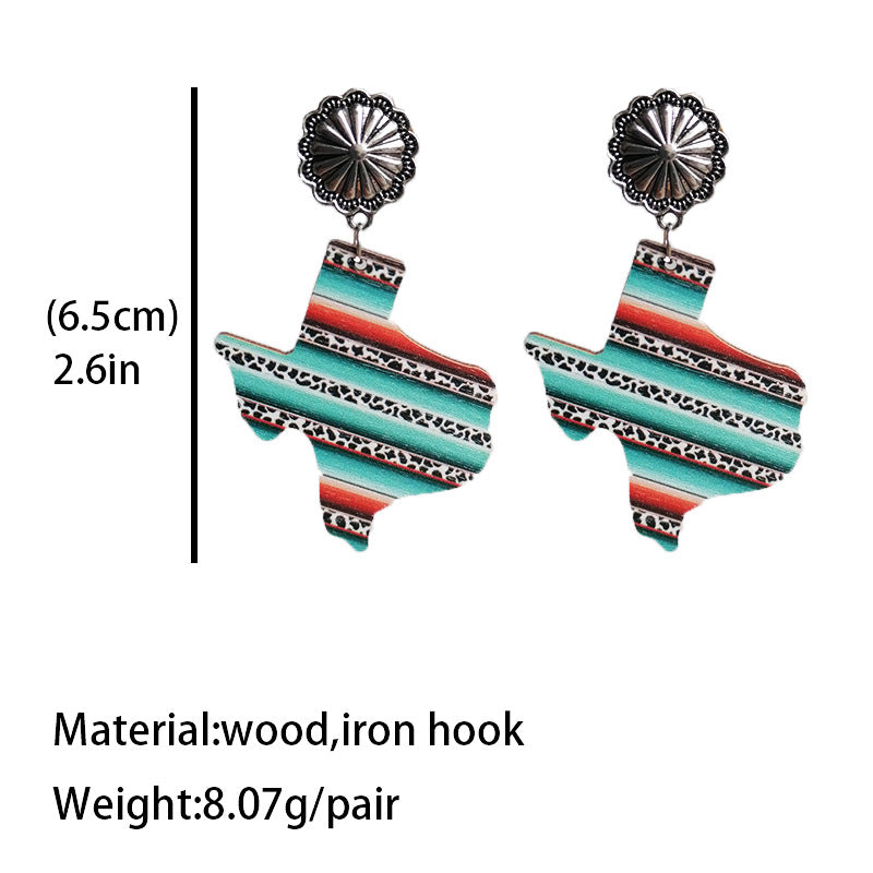 Wholesale 2 pairs/pack American Texas Western Style Aztec Colorful Leopard Print Pumpkin Flower Wooden Alloy Earrings