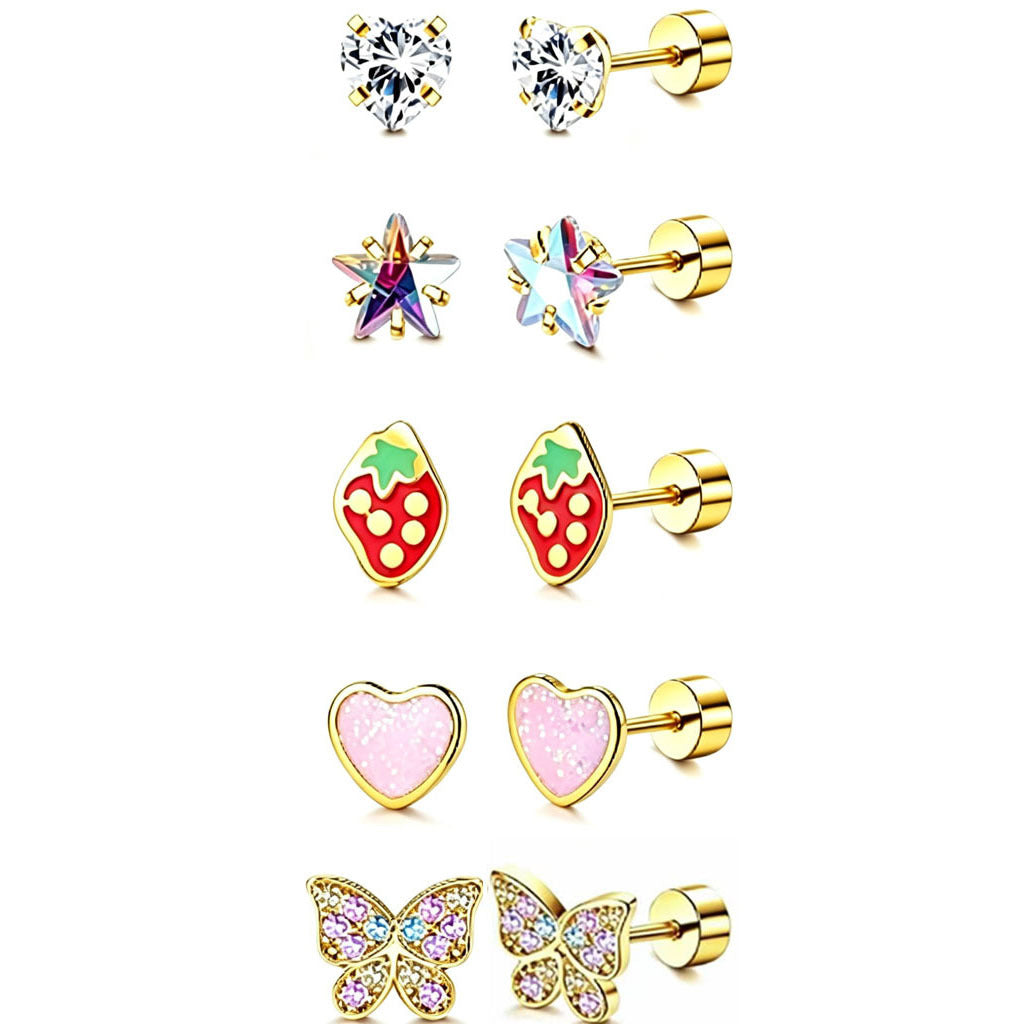 Wholesale Colorful Heart Shaped Threaded Flat Back Stainless Steel Cartilage Stud