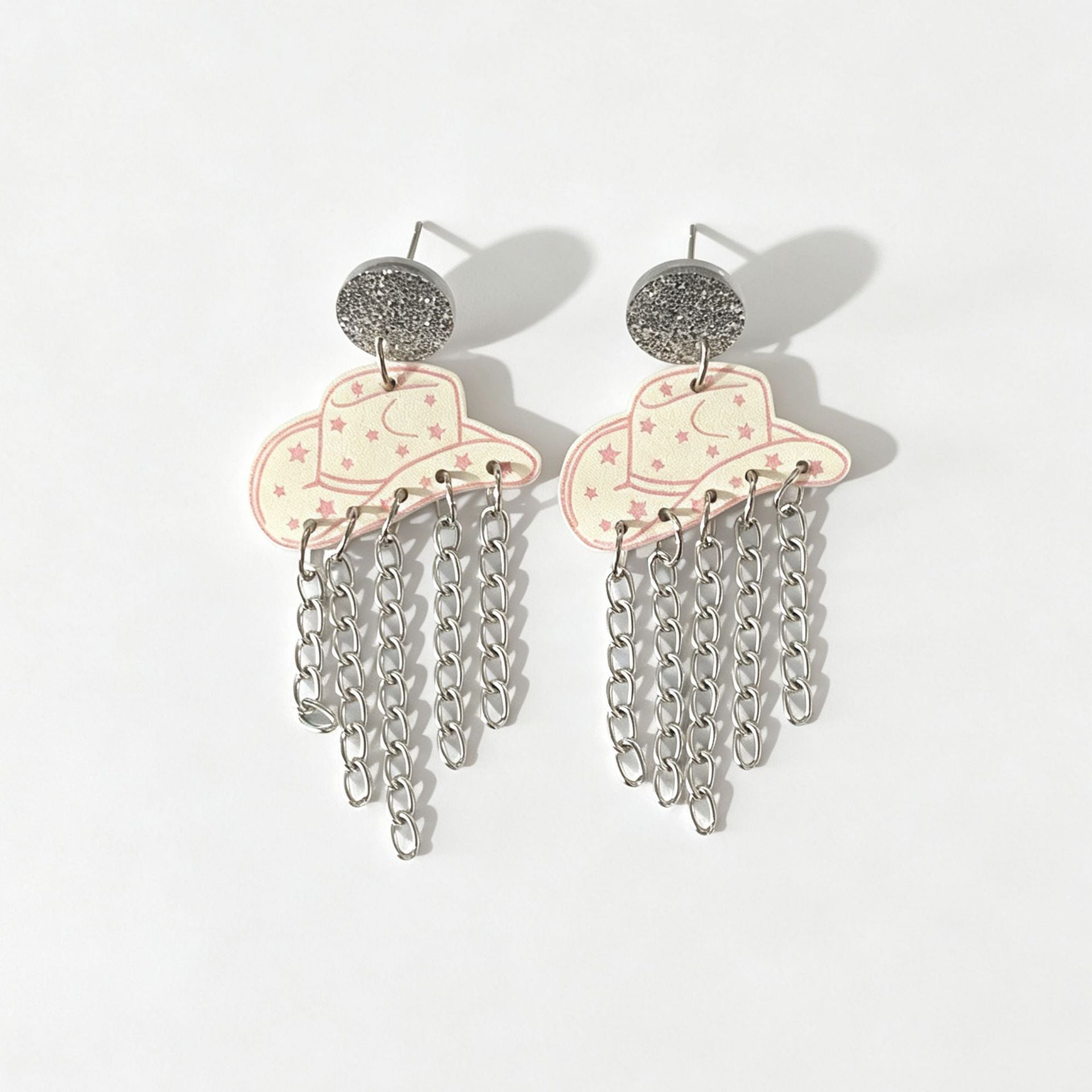 Wholesale Acrylic Cowboy Hat Tassel Drop Earrings Star Design Women' s Chic Jewelry Accessory