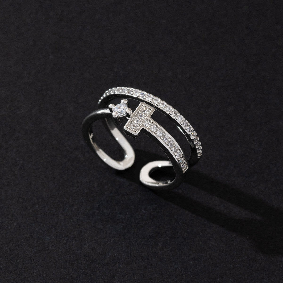 Wholesale Cold Style Vintage Cross Hollow Zircon Open Ring Chic Fashion Accessory For Everyday Wear