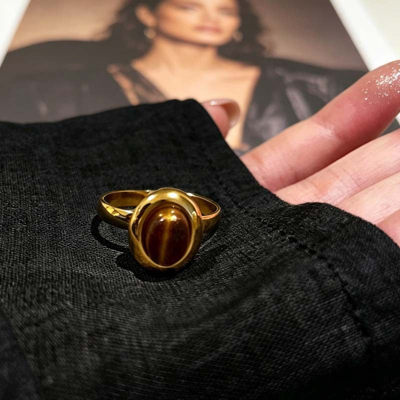 Wholesale Gold Sunflower Tiger Eye Ring Women S Retro Stacking Fashion Accessory Gift