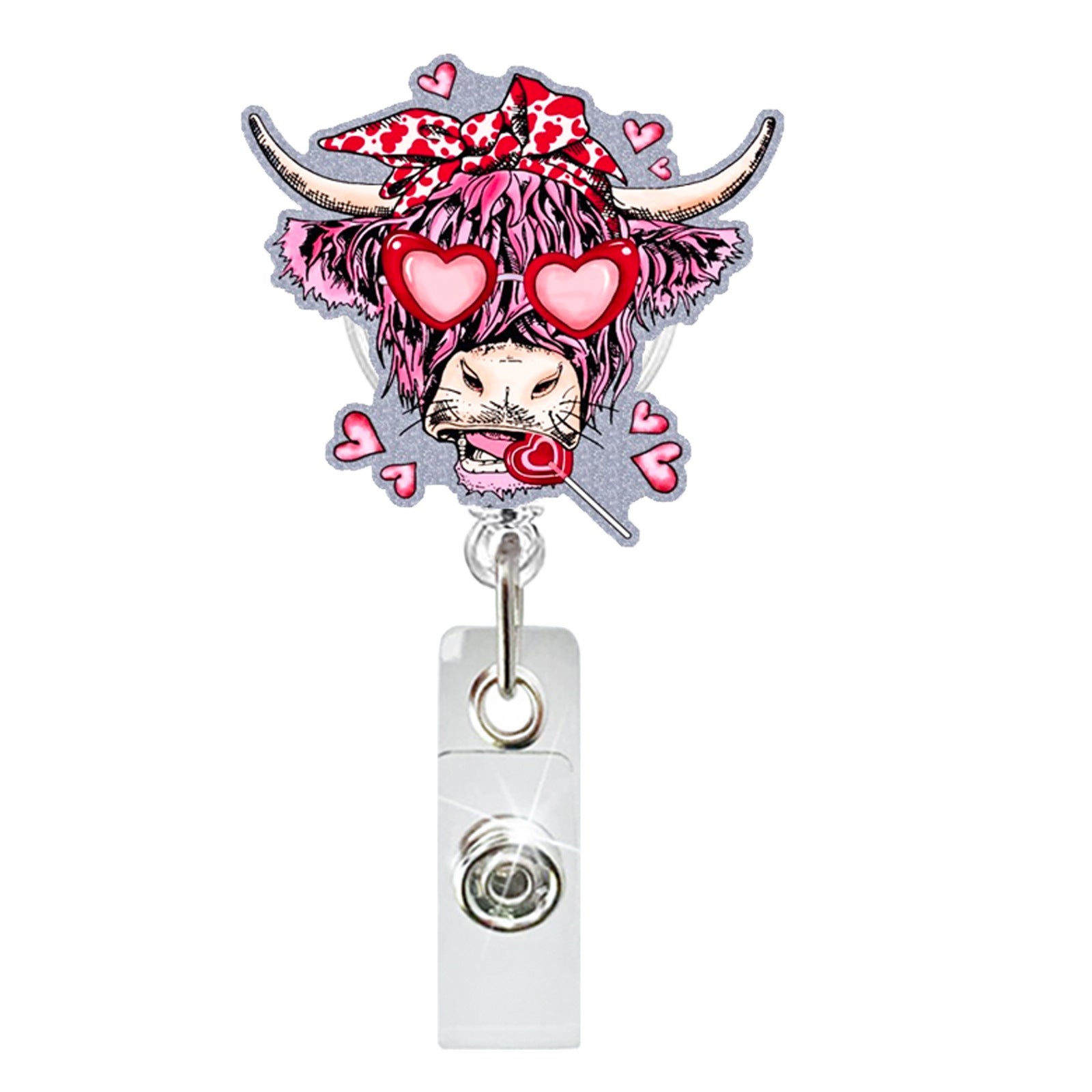 Wholesale Valentine' s Day Acrylic Heart-Shaped Cow  Badge Reels
