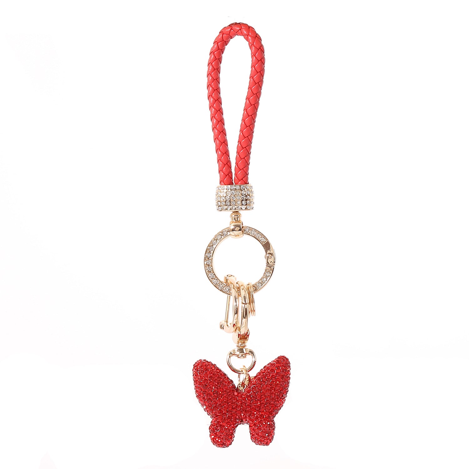 Wholesale Champagne Rhinestone Butterfly Keychain Fashion Car Key Ring And Bag Charm For Women Boutique Resale Gift