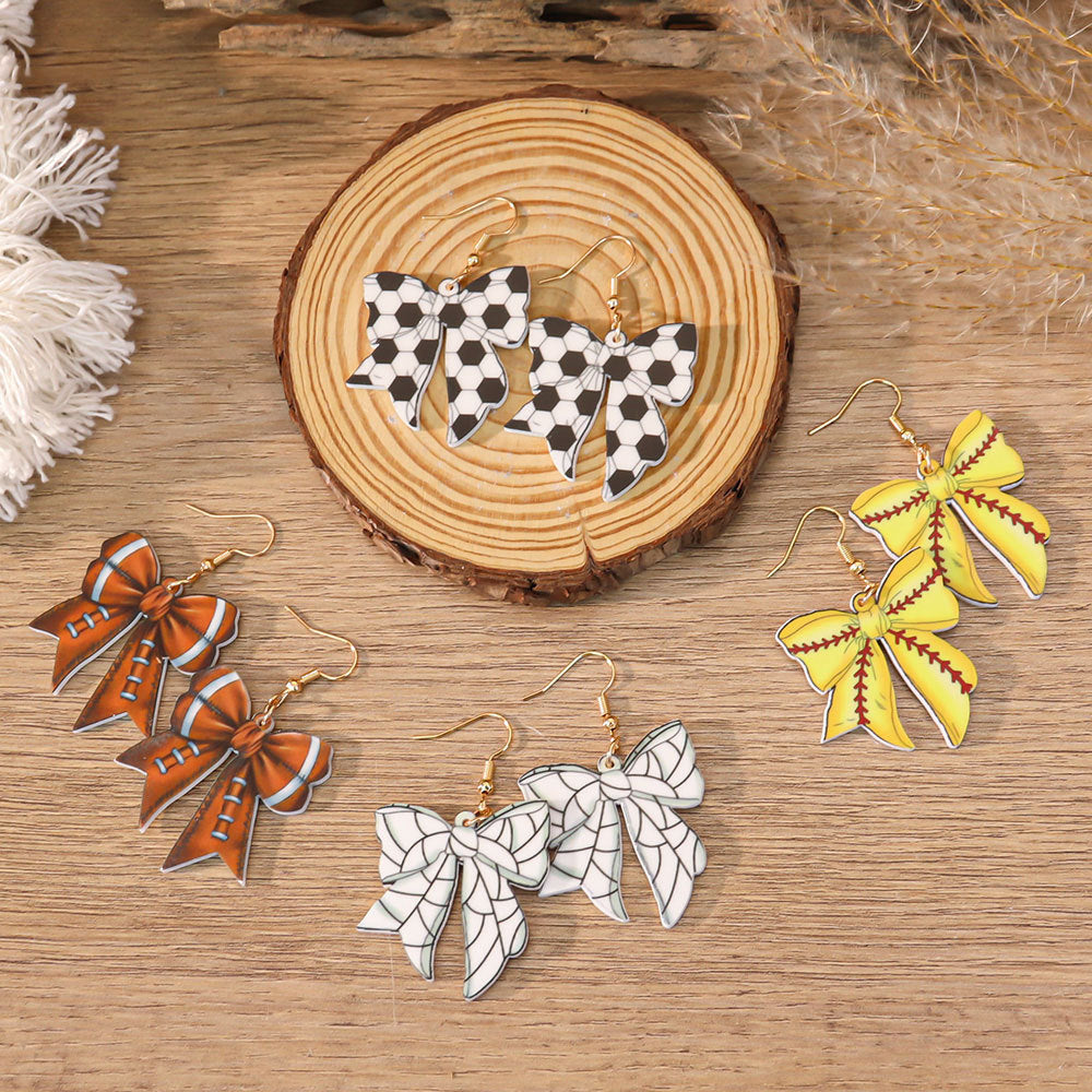 Wholesale Sports style football and rugby bow earrings