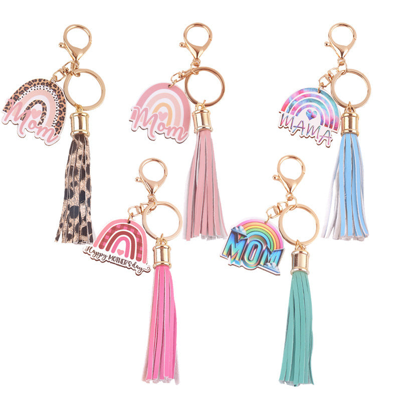 Wholesale Mother's Day MAMA Leather Tassel Rainbow Keychain ACC-KC-GuangTian031