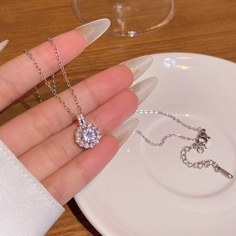Wholesale Super sparkly zircon titanium steel necklace for women,  versatile and elegant silver.
