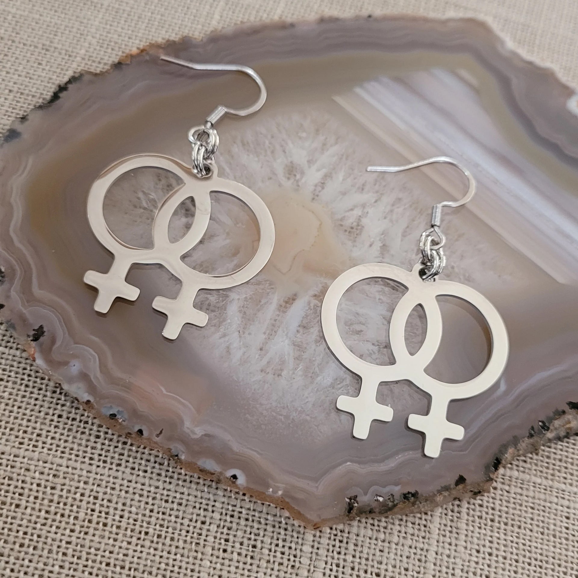 Wholesale Double Symbol Stud Earrings Stainless Steel Silver Geometric Style Jewelry Accessory