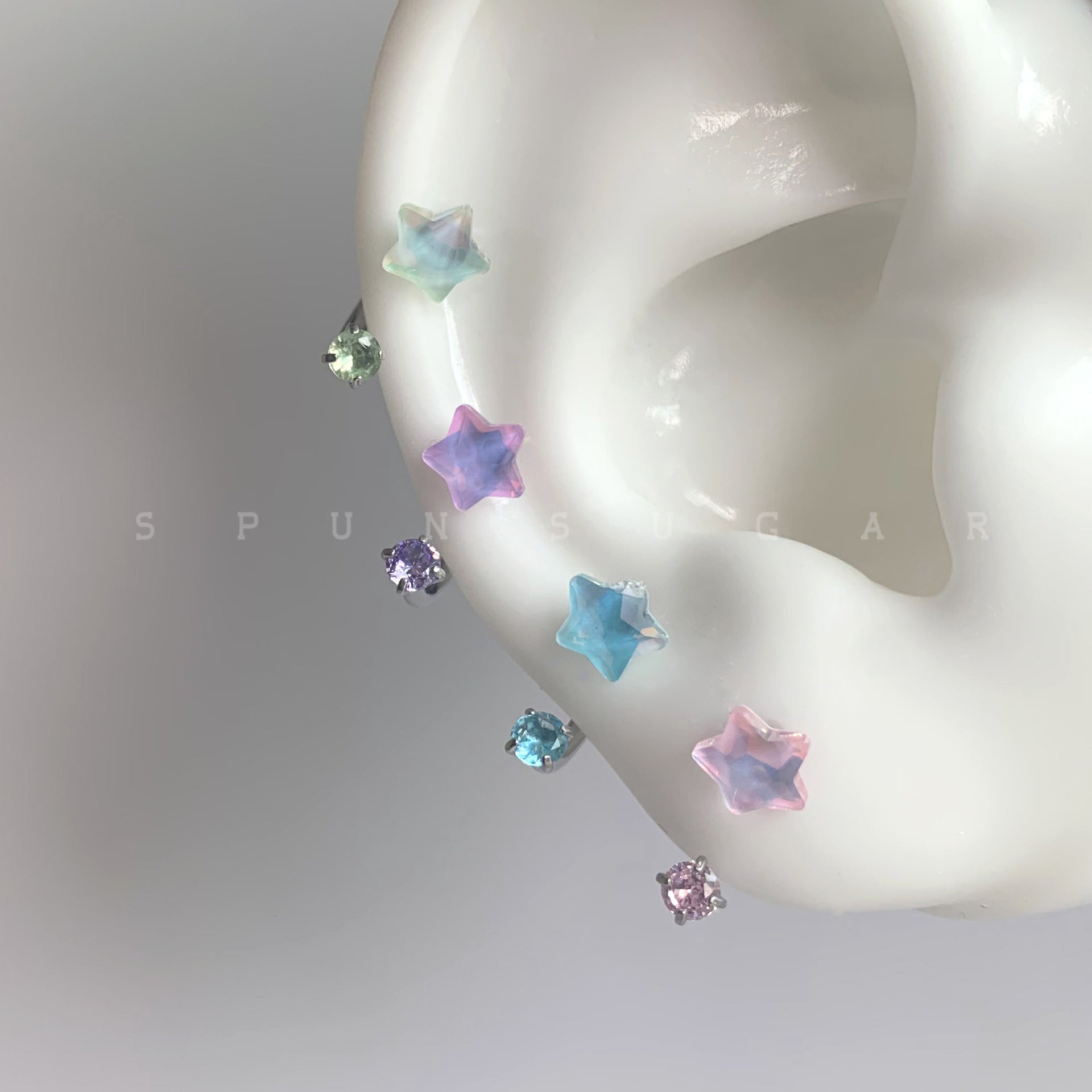 Wholesale Colorful Star Horseshoe Earrings Titanium Steel Double Diamond  Earrings