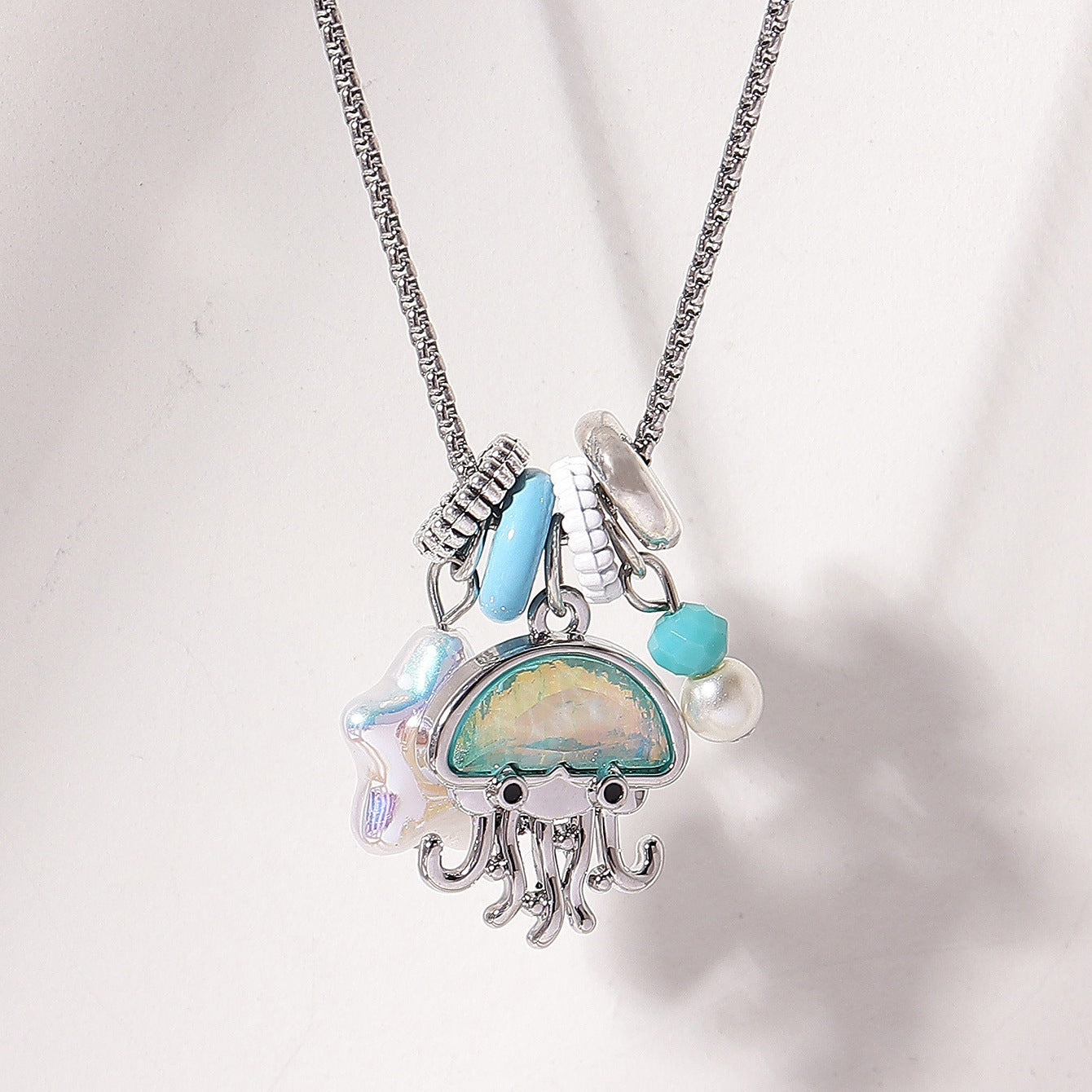 Wholesale Star rice beads blue jellyfish crystal multi-element necklace