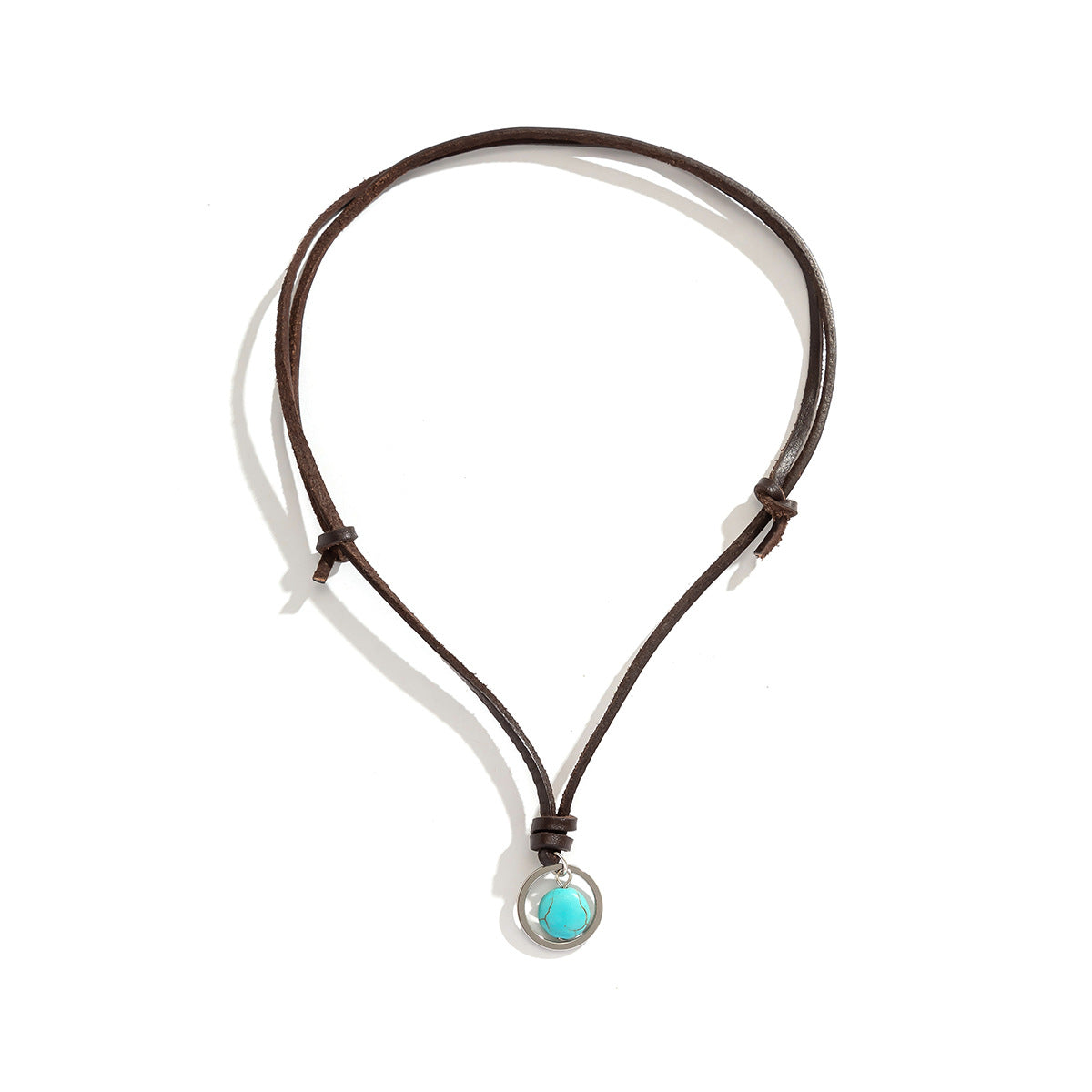 Wholesale Vintage Leather Men's Collarbone Chain Ring Turquoise Necklace ACC-NE-Puxin010