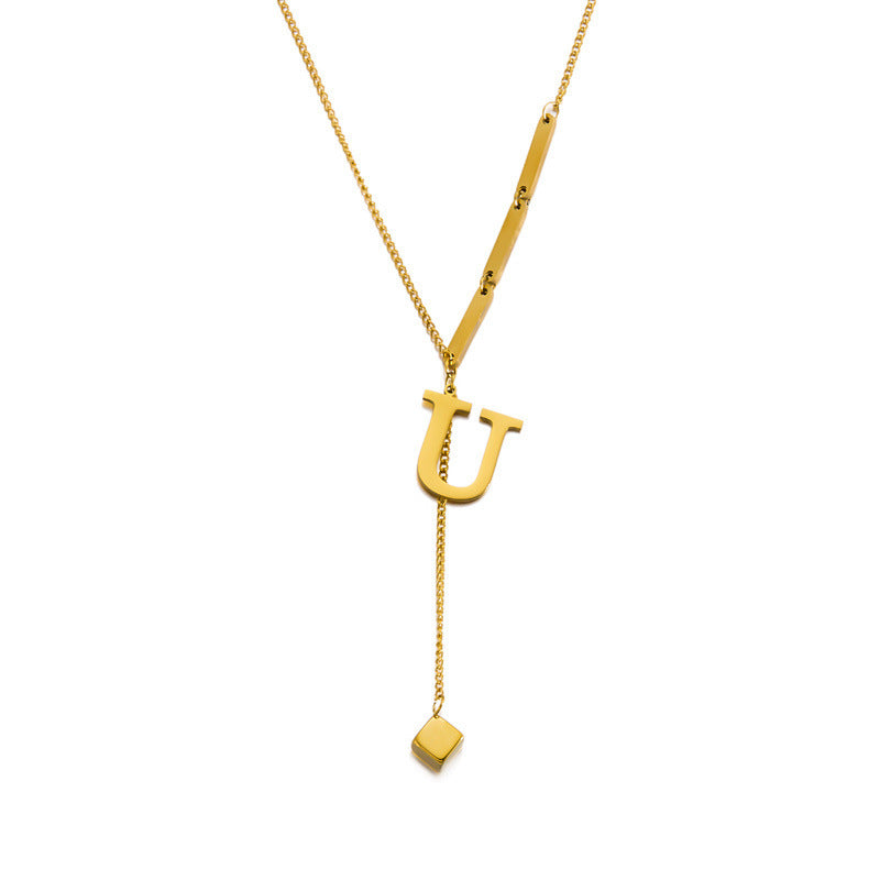 Wholesale square titanium steel letter necklace