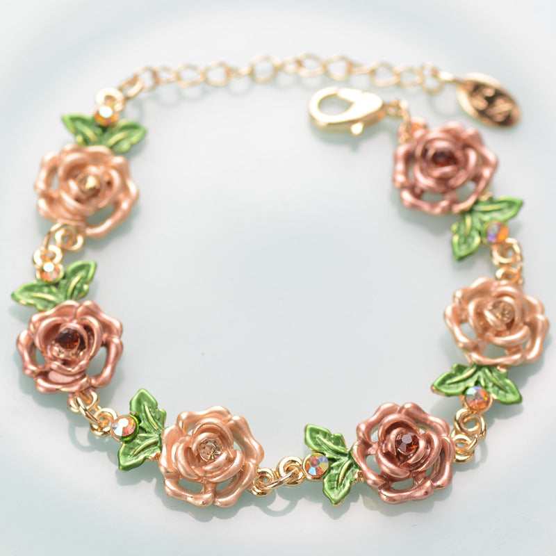 Wholesale Electroplated Alloy Cloisonne Flower Bracelet Retro Ethnic Women S Fashion Accessory