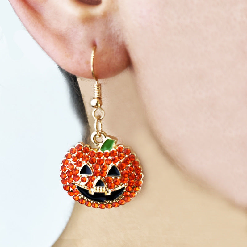Wholesale 2 Pairs/Pack Halloween Pumpkin Ghost Diamond Metal Earrings ACC-ES-HY161
