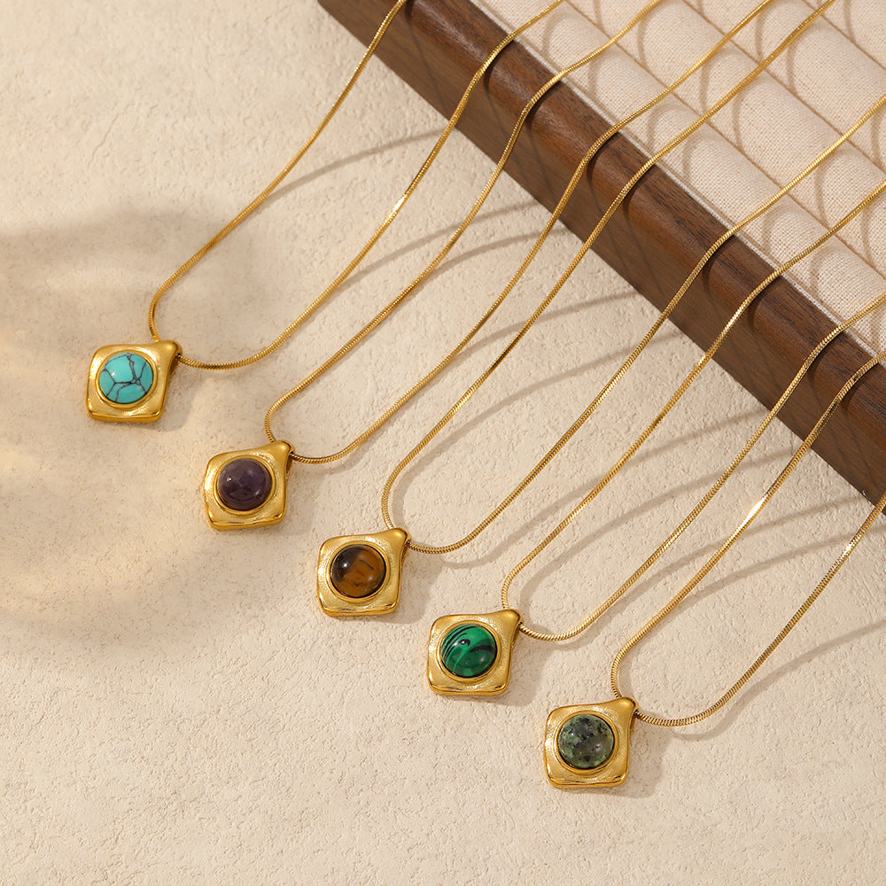 Großhandel geometrisch eingelegtes natürliches Tigerauge Amethyst -Schlangekette Edelstahl Halskette