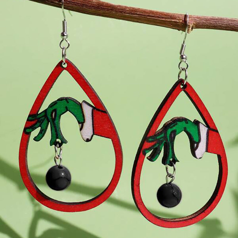 Wholesale  Green Frog Wooden Earrings  Christmas Funny Stitching Green Earrings