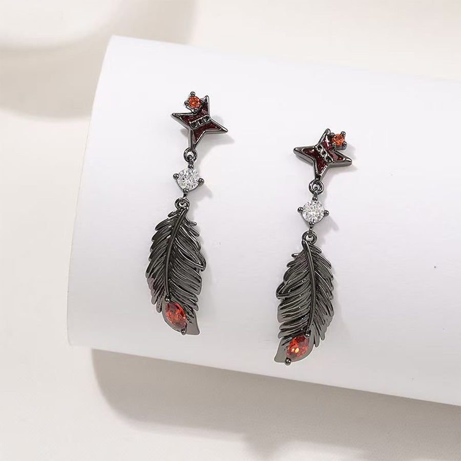 Wholesale Diamond Feather Earrings Long Earrings