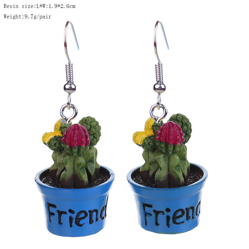 Wholesale 3D Small Potted Cactus Earrings