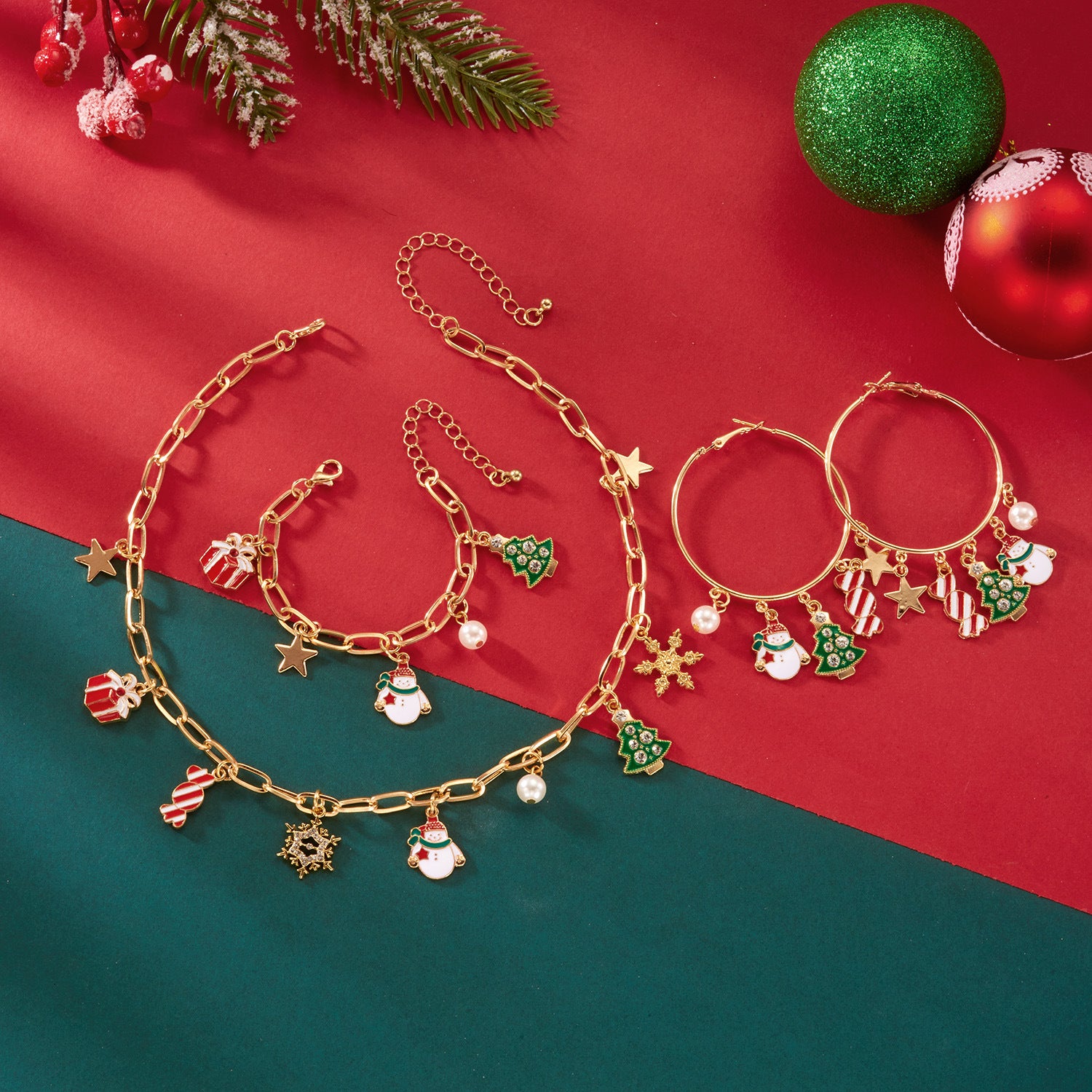 Wholesale Christmas Gingerbread Man Snowflake Multi-Accessory Candy Earrings Bracelet Necklace Set