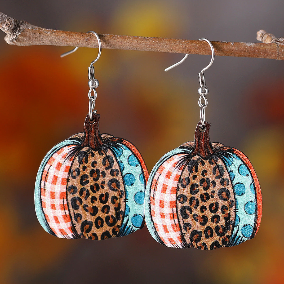 Wholesale Thanksgiving Autumn Harvest Leopard Pumpkin Pendant Earrings
