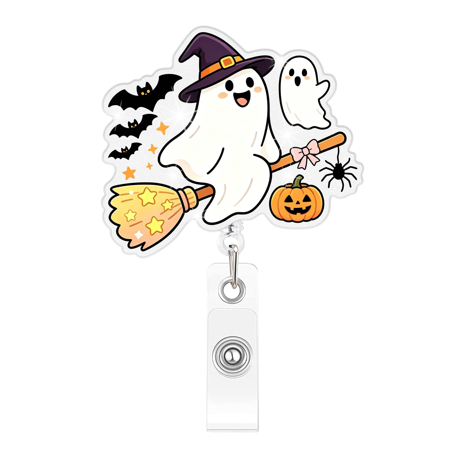 Wholesale Acrylic  BOO Cartoon Retractable Badge Reel Decorative Pendant For Party And Everyday Use
