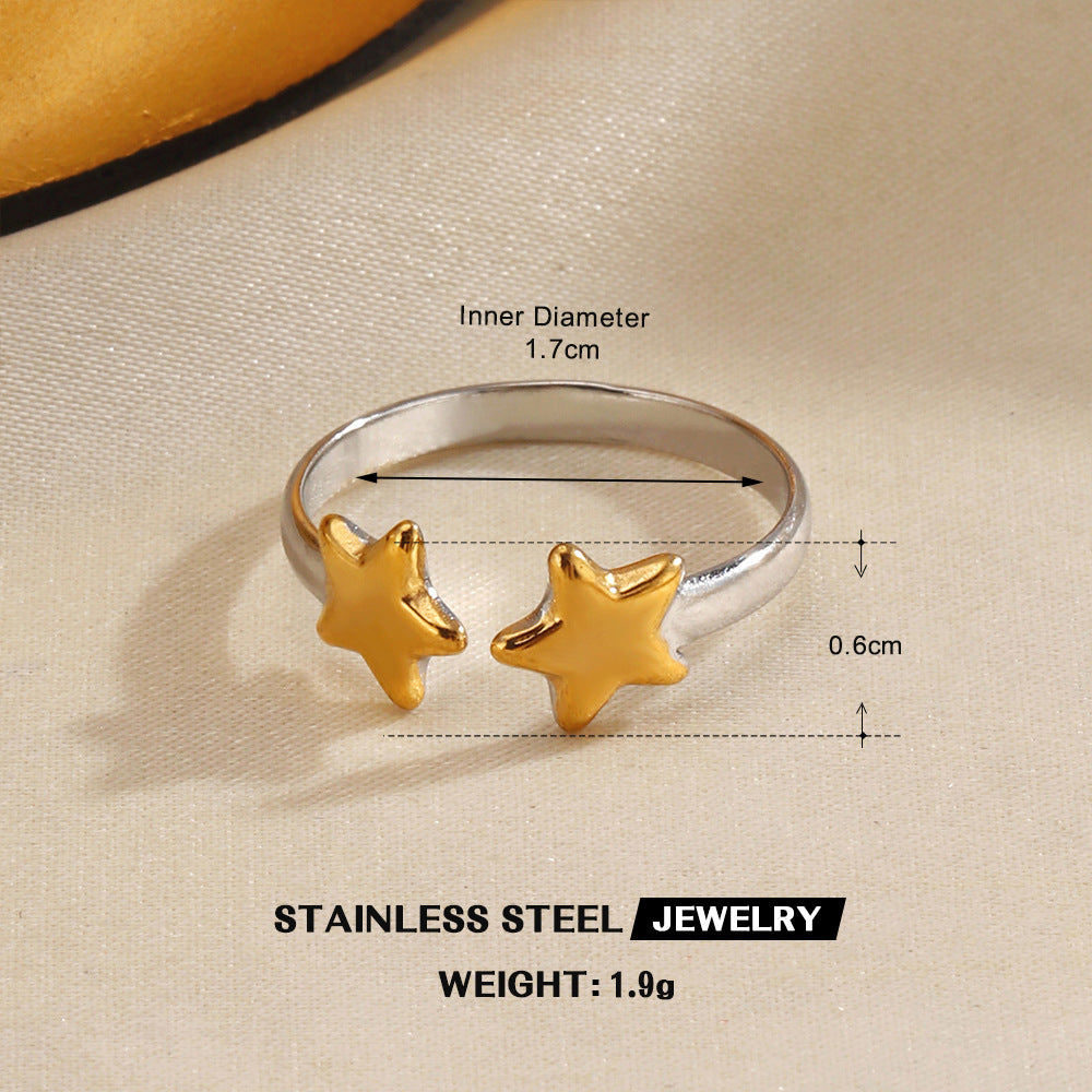 Wholesale Stylish Stainless Steel Star Ring for Women - Retro Geometric Design,  Gold and Steel Color,  Everyday Fashion Accessory