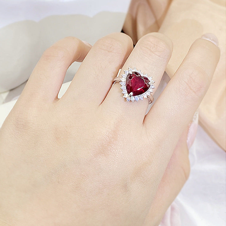 Wholesale  Red Tourmaline Gem Heart-shaped Open Adjustable Ring