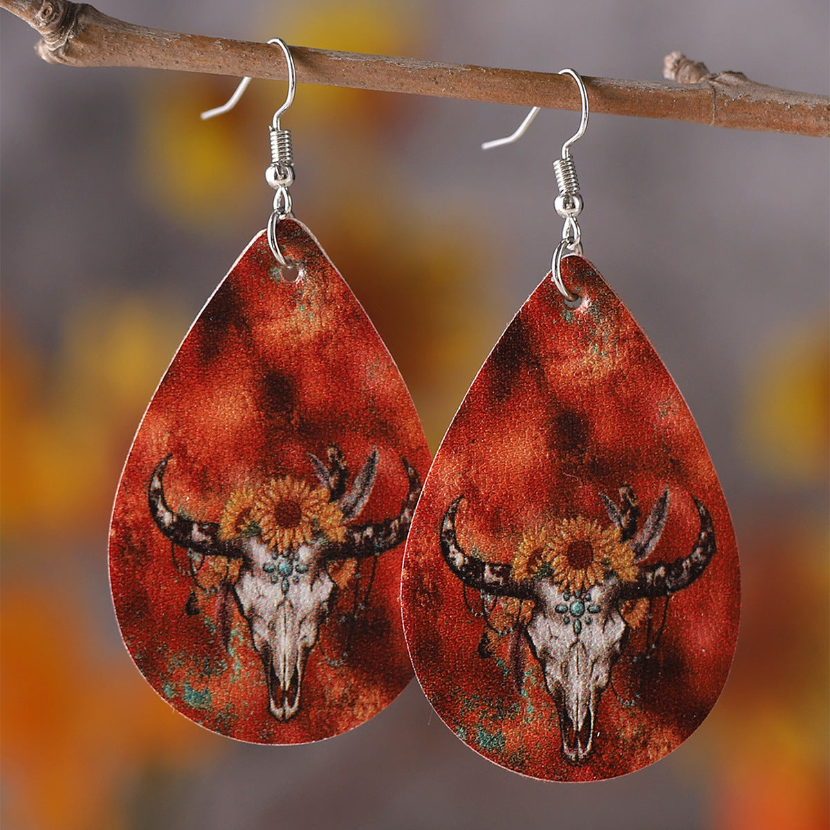 Wholesale Western Style Bull Head Sunflower Leopard Print Party Earrings ACC-ES-ChuLian126