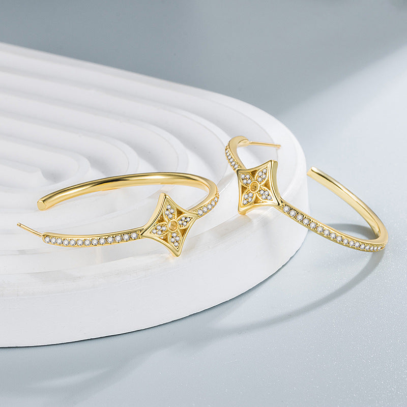 Wholesale full diamond four-leaf flower earrings