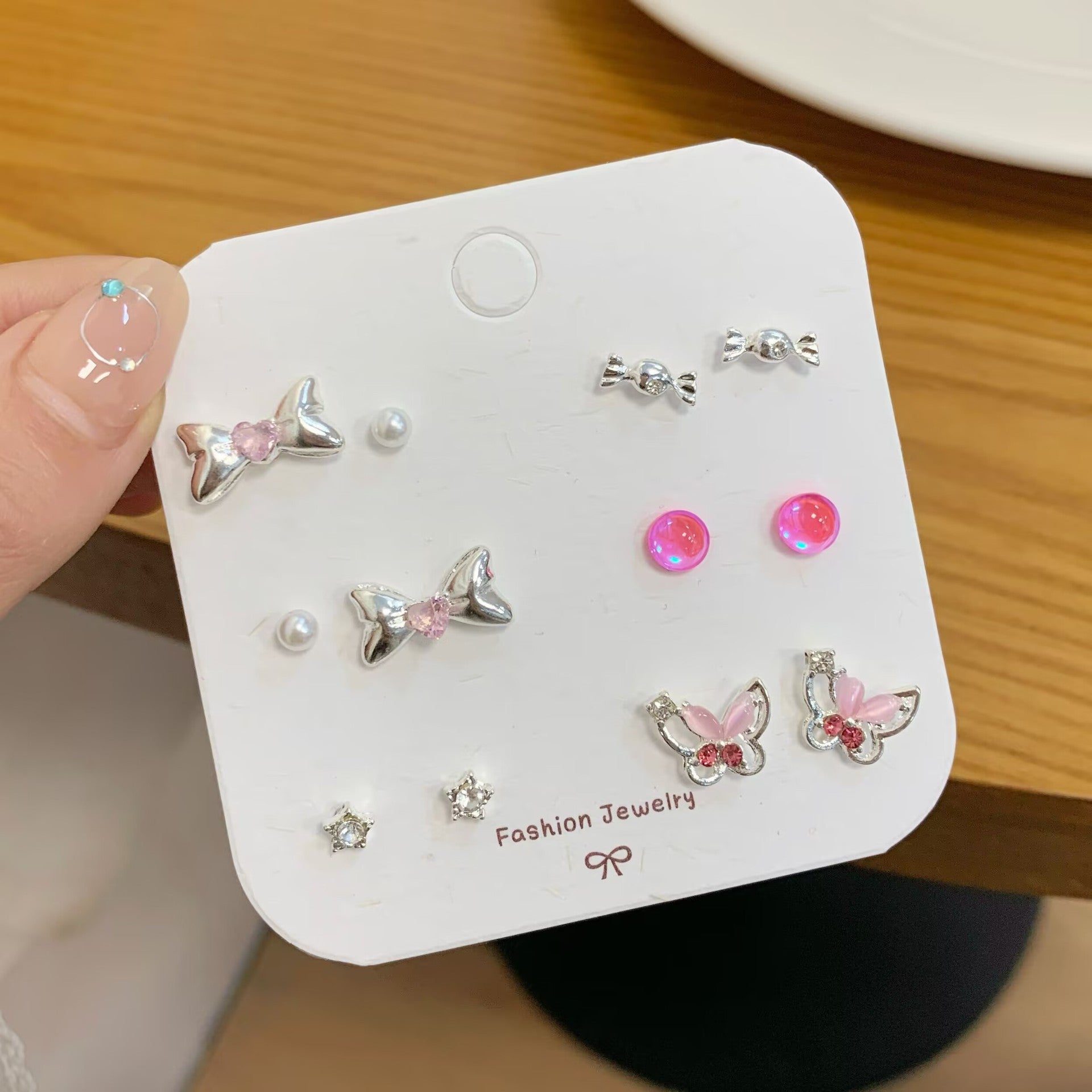 Wholesale Summer butterfly earrings set versatile exquisite zircon pink earrings