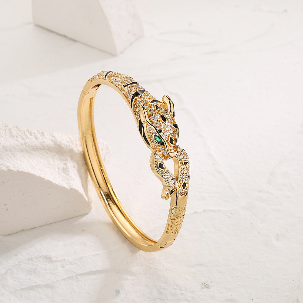 Wholesale light luxury leopard print geometric open bracelet