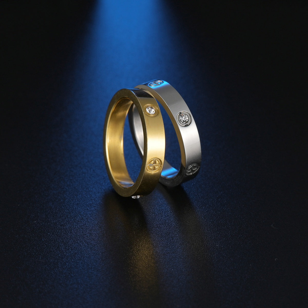 Wholesale Gold Stainless Steel Diamond-Encrusted Ring,  Everyday Wear Jewelry Accessory for Couples