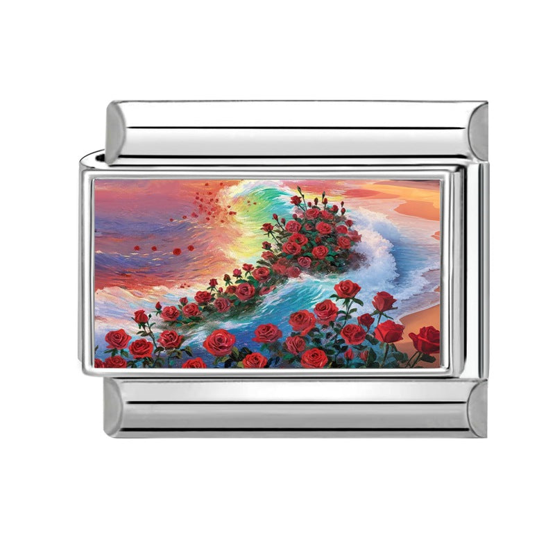 Wholesale Italian Style Plant Floral Stainless Steel DIY Bracelet Accessories - Decorative Charms for Gift Boutique Resale