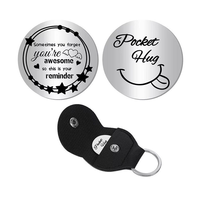 Wholesale Cute Titanium Steel Wedding Lucky Charm Coin Keychain Gift With Leather Bag For Boutique Resale