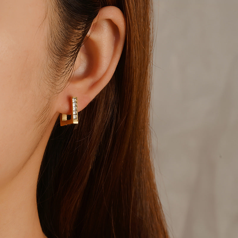 Wholesale Titanium Steel Square diamond earrings