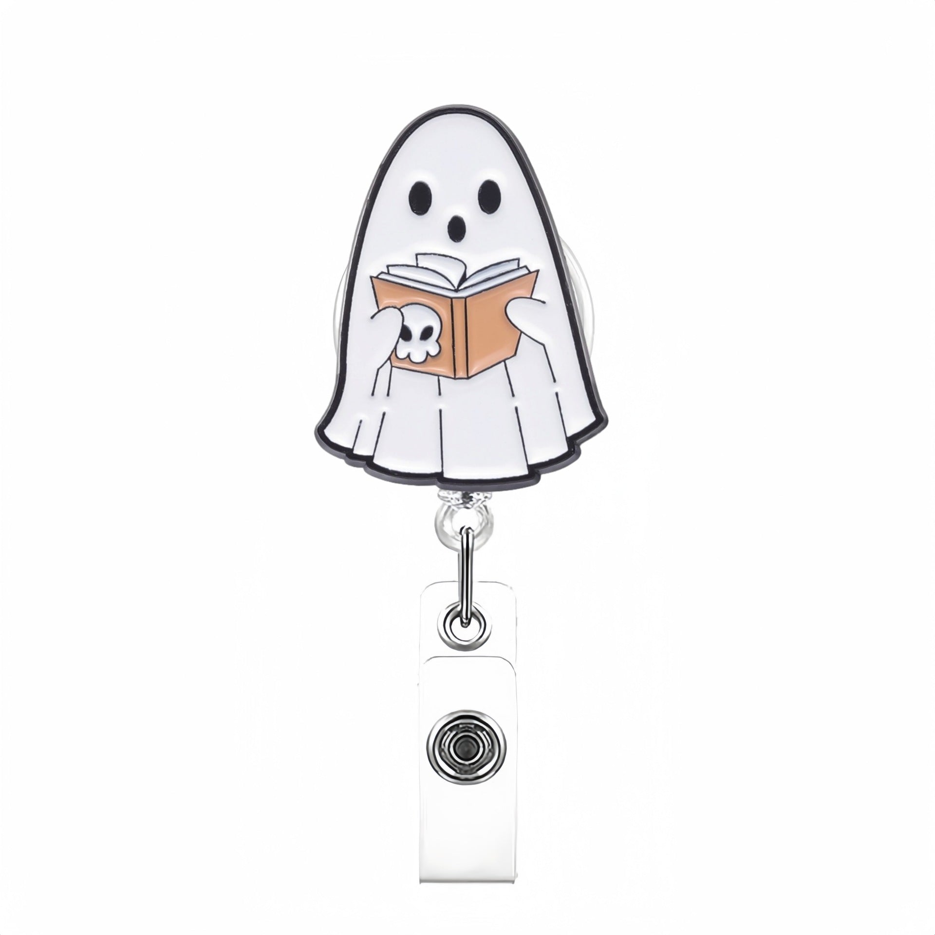 Wholesale Cute White Ghost Retractable Badge Reel with B. O. O.  Design,  Acrylic ID Holder for Nurse Doctor,  Gift