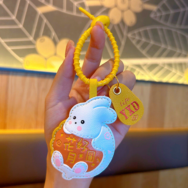 Wholesale Mid Autumn Rabbit Mooncake Leather Keychain Bag Charm Fashion Accessory Gift For Couples